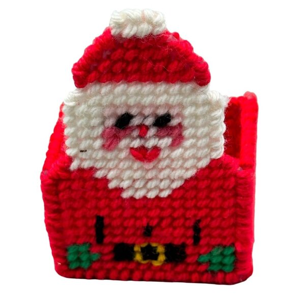 Vintage Christmas Decorations Plastic Canvas Crafts Santa holder red white READ - Picture 1 of 6
